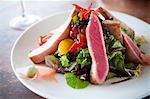 Seared Tuna Salad on a White Plate