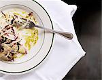 Partially Eaten Salad on a Plate with a Fork; From Above