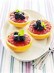 Pink Grapefruit Halves with Blackberries and Mint