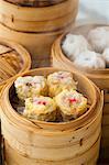 Siu Mai (Steamed Chinese Dumplings) in a Bamboo Steamer