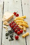 Pasta, tomatoes, oregano and Grana Padano cheese