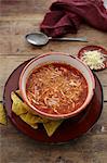 Chicken soup with grated cheese and tortilla chips (Mexico)
