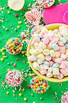 Colourful mini marshmallows, sugar balls and sugar sprinkles