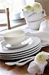 Stacked crockery decorated with flowers