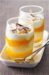 A layered dessert of coconut and passion fruit mousse