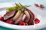 Duck breast with pears, cherries and fresh rosemary