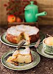 Slice of Apple Torte with Cranberries and Raisins on a Plate