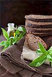 Sliced and Stacked Whole Grain Bread with Basil