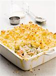 Fish pie with prawns and mashed potato