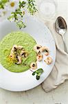 Pea soup with prawns