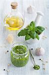 Pesto and ingredients