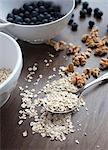 Muesli ingredients: porridge oats, walnuts and blueberries