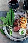 Lamb chops with potato pancakes and sorrel sauce