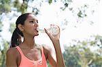 Young woman drinking from water bottle