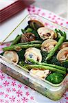 Fresh Japanese cuisine with asparagus, seafood and broccoli