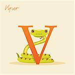 Animal alphabet with viper,  vector illustration