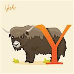 Animal alphabet with yak,  vector illustration