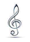 Silver treble clef with diamonds isolated on the white background. Vector illustration