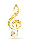 Golden treble clef with diamonds isolated on the white background. Vector illustration