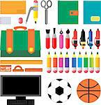 the formation of a set of school supplies stationery