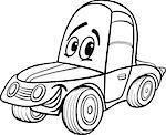 Black and White Cartoon Illustration of Funny Racing Car Vehicle Comic Mascot Character for Coloring Book for Children