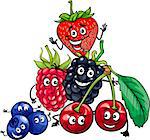 Cartoon Illustration of Funny Berry Fruits Food Characters Group