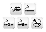 Vector buttons set - smoking cigarettes, forbidden smoking sign isolated on white