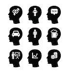 What men think of - black icons set isolated on white