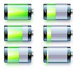 Vector illustration of detailed glossy battery level indicator icons