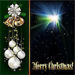 Christmas background with white decorations on green