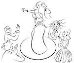 belly dancer performing , audiences clapping, vector