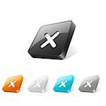 Set of cross mark icons on 3d square buttons in different colors
