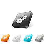 Set of gear icons on 3d square buttons in different colors