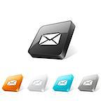 Set of e-mail icons on 3d square buttons in different colors