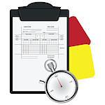 Clipboard with Soccer Referee Data Set and Stopwatch. Vector illustration.