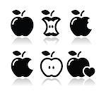 Black icons set of apples isolated on white