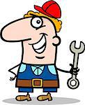 Cartoon Illustration of Funny Manual Worker with Wrench Profession Occupation