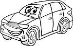Black and White Cartoon Illustration of Funny SUV or Crossover Car Vehicle Comic Mascot Character for Children to Coloring Book