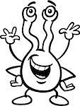 Black and White Cartoon Illustration of Funny Strange Alien Comic Ufo Character for Coloring Book
