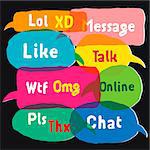 Multicolored speech bubbles with most common used acronyms and abbreviations, vector Eps10 illustration.