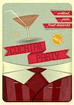Retro card. Invitation to cocktail party in vintage style. Vector illustration.