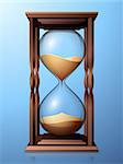 Hourglasses with transparent glass on blue background.