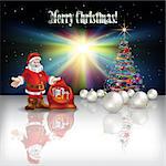 Abstract Christmas greeting with tree Santa Claus and decorations