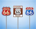 Set of Historic Highway Roadsigns on Blue Sky