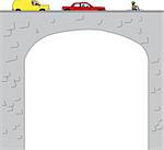 Old stone arched bridge with cars and bicyclist