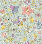 Vector illustration of seamless pattern with abstract flowers.