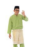 Malay indonesia male with ok sign during ramadan isolated white background