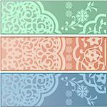 Vector of different banners with Islamic ornaments on white background