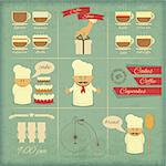 Retro Cover Menu for Bakery in Vintage Style with Types of Coffee Drinks and Graphics Icons. Vector Illustration.