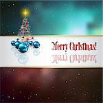 Abstract celebration background with blue decorations and Christmas tree